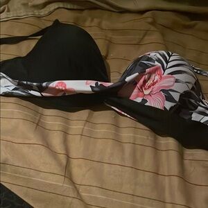 Floral Black Bikini Top